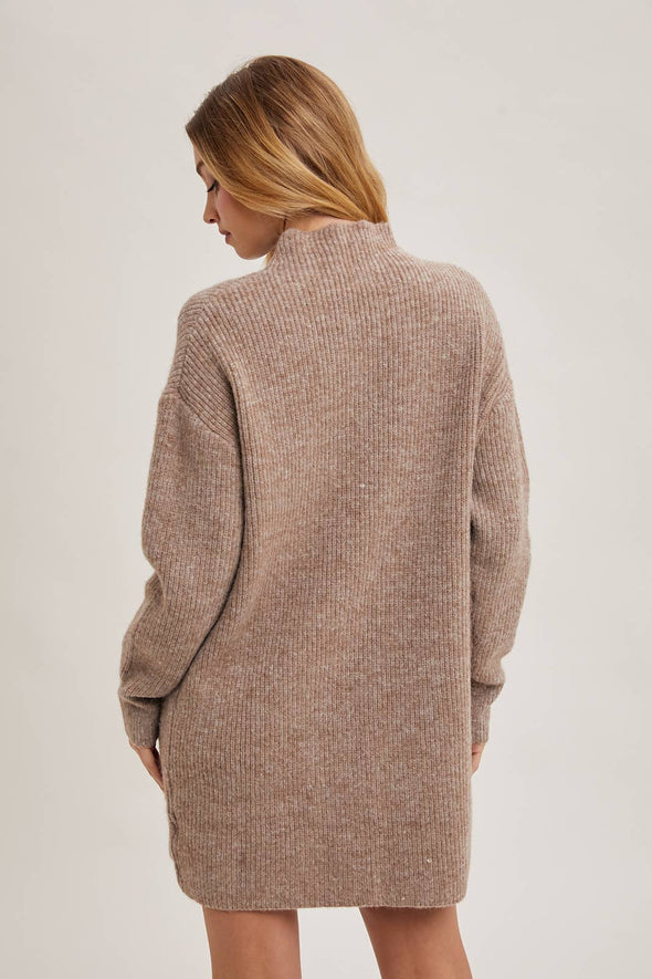 MOCK NECK KNIT SWEATER MINI DRESS