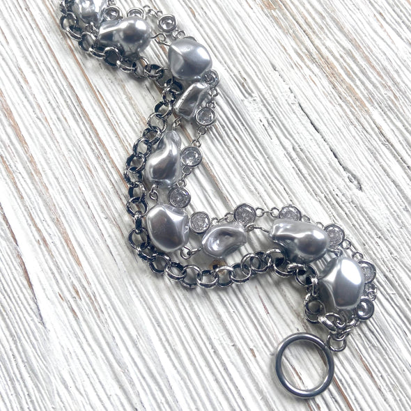 Gray Baroque  porcelain triple bracelet, silver boutique, je