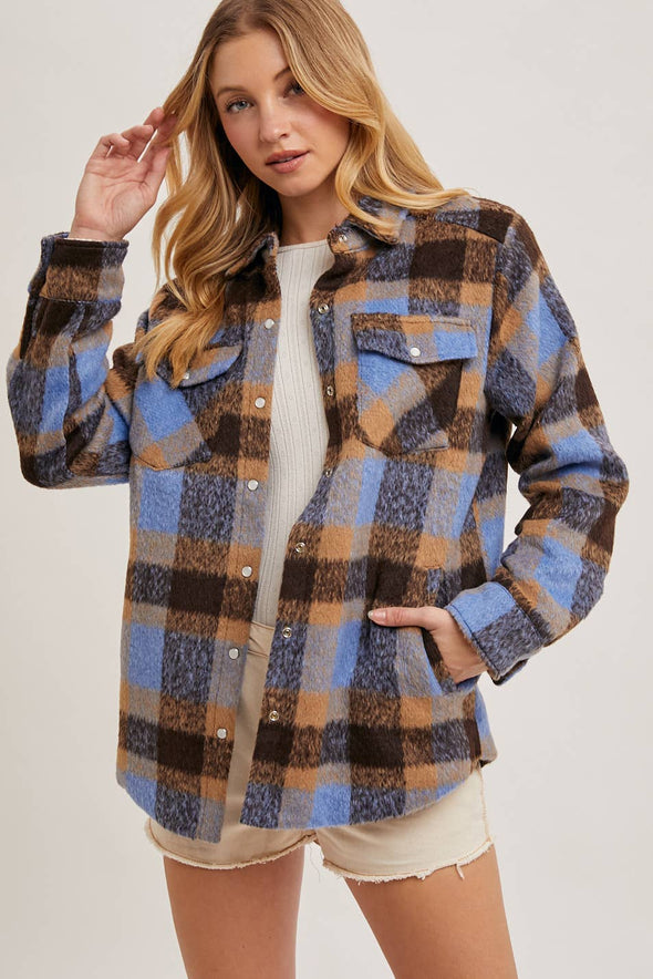 BUTTON DOWN PLAID SHACKET