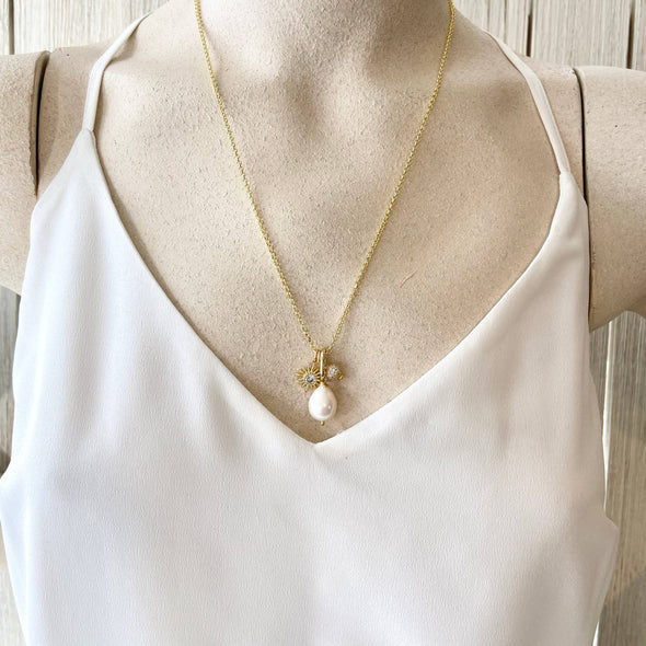 Pearl & Sun pave necklace