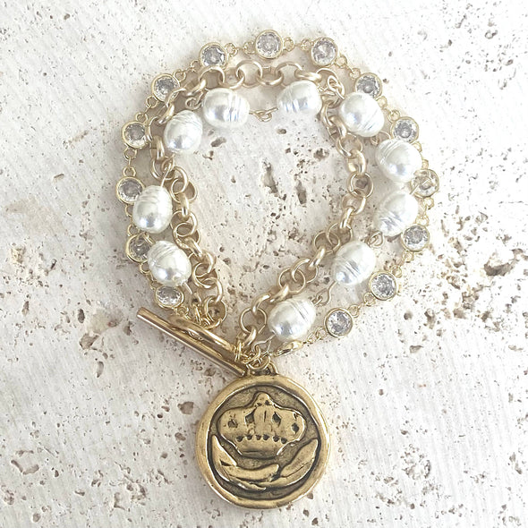 Bee coin jewelry triple layered bracelet boutique