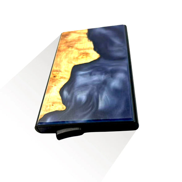 Wood & Resin Smart Pop-Up Wallets in Navy Blue