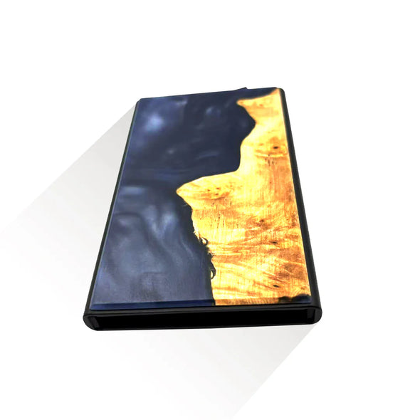 Wood & Resin Smart Pop-Up Wallets in Navy Blue