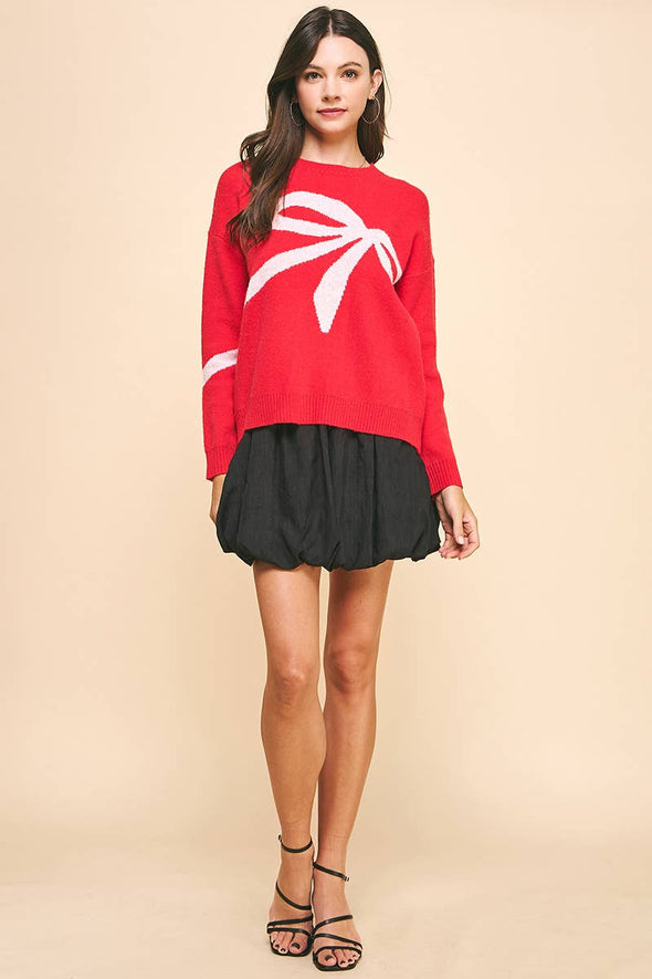 RIBBON PATTERN SWEATER RED