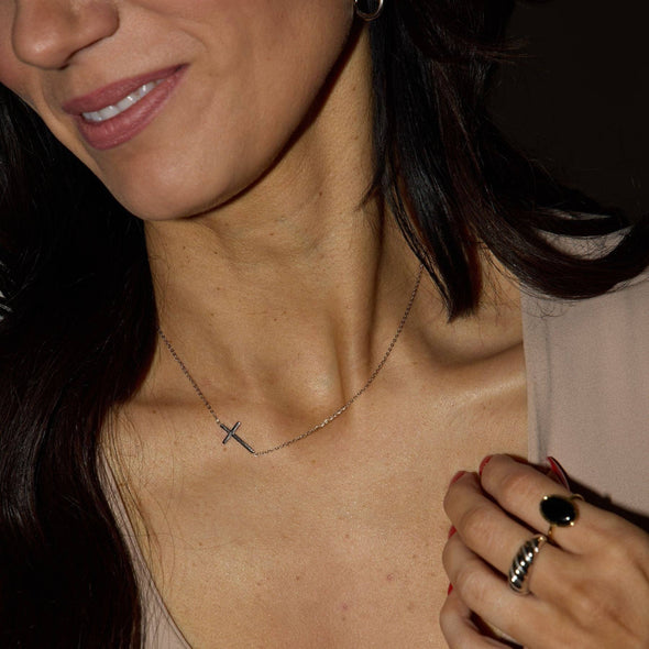Silver Sideways Cross Necklace