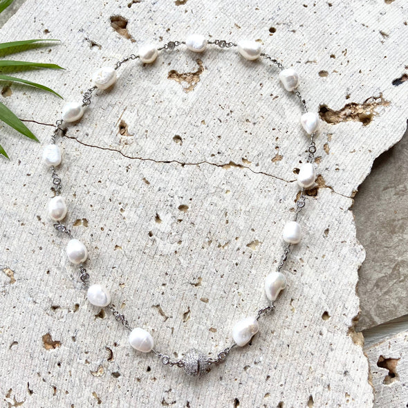 Magnetic genuine pearl necklace  boutique salon bridal ocean