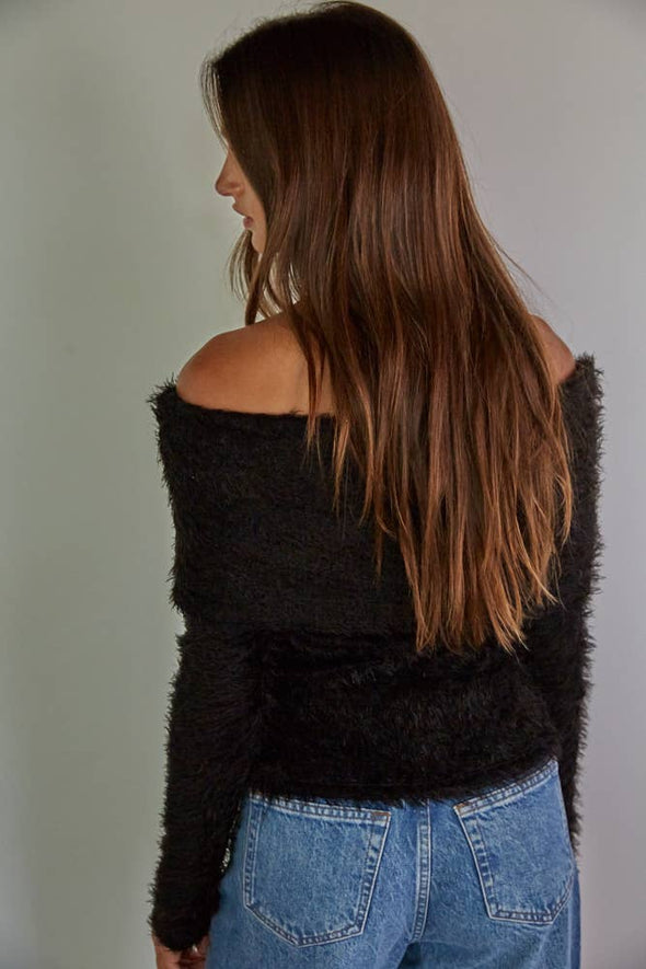 MIND ON YOU Knit Fold over Off The Shoulder Pullover Top