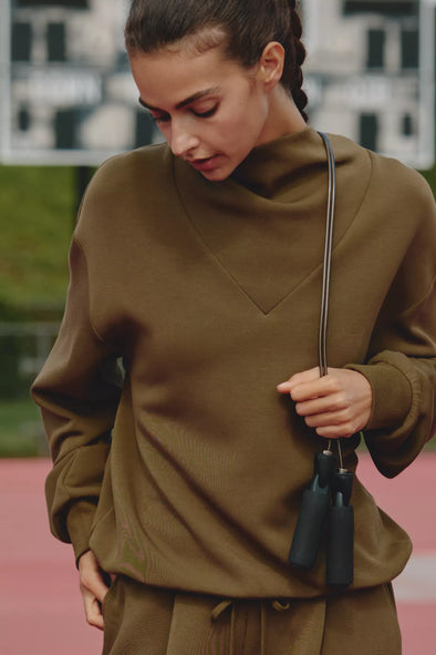 Varley Betsy Cowl-Neck Sweatshirt In Military Olive
