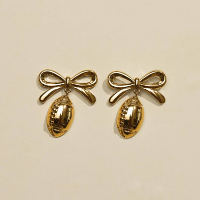 Gold Football & Bow Drop Studs
