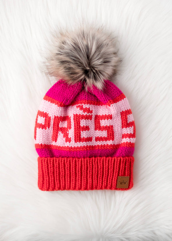 Orange, Lt. Pink & Pink Apres Ski Pom Hat