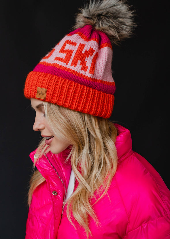 Orange, Lt. Pink & Pink Apres Ski Pom Hat