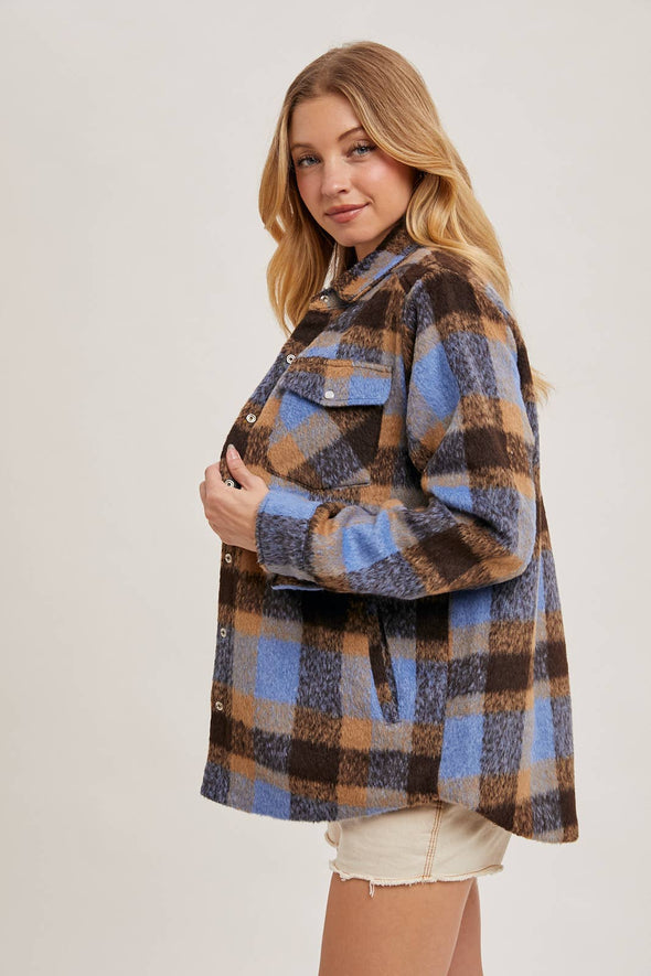 BUTTON DOWN PLAID SHACKET