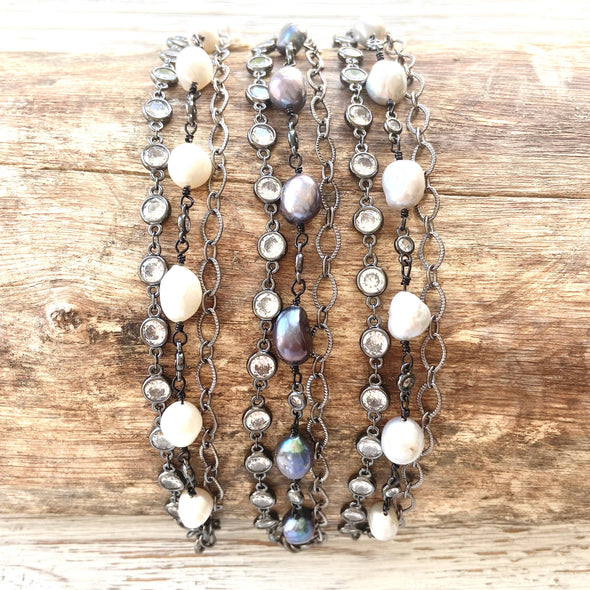 Fresh water pearl triple layer bracelets boutique salon ocea