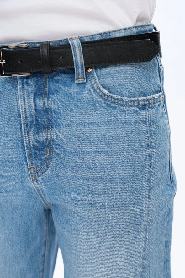 High Rise Relaxed Fit Straight Denim Medium Blue