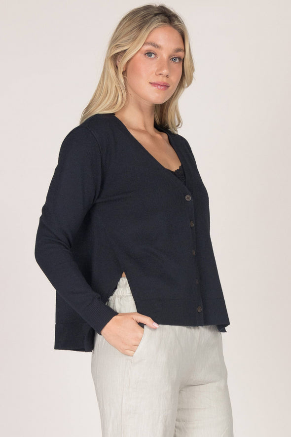 Notched Button-Up Cardigan