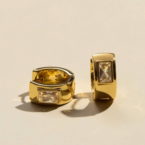 Gold Classic Baguette Bezel Huggies