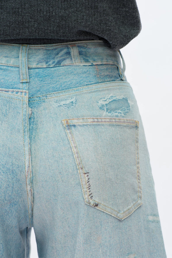 Patch High Rise Barrel Leg Work Jeans