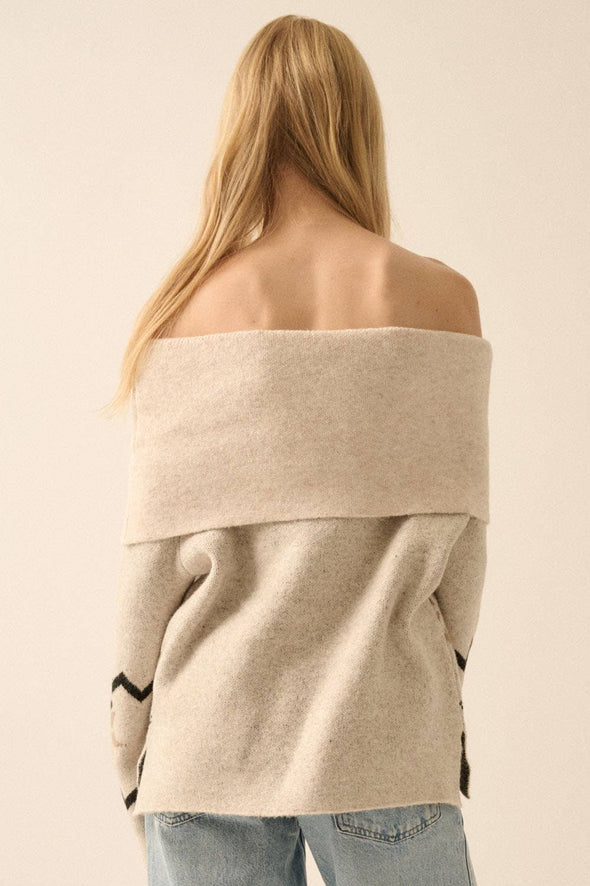 Alpine Knit Off-Shoulder Foldover Sweater