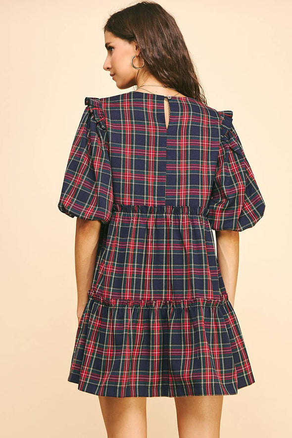 PLAID CHECKERED TIERED DRESS