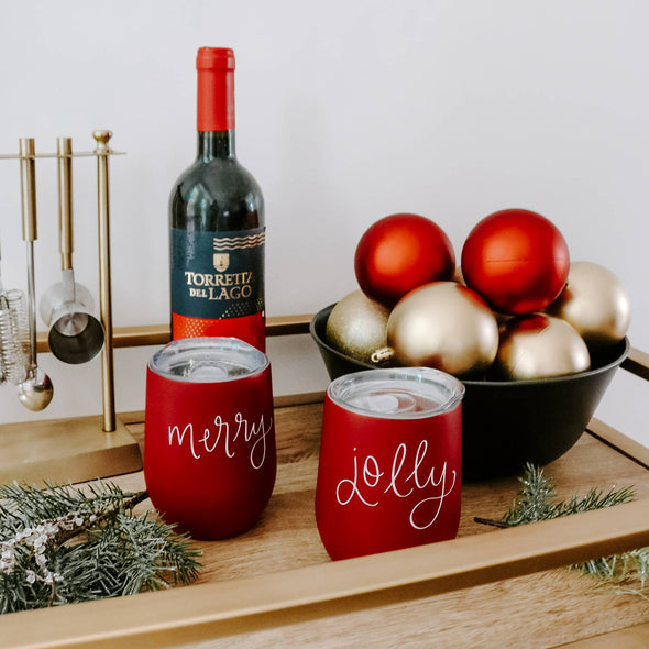 Merry Metal Wine Tumbler - Christmas Home Decor & Gifts