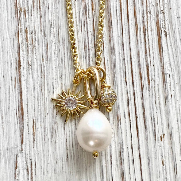 Pearl & Sun pave necklace