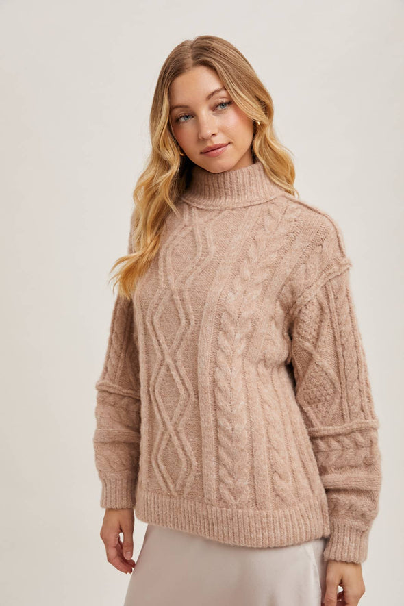 TURTLENECK CABLE KNIT SWEATER