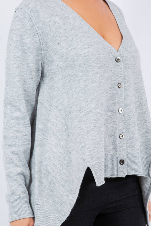 Notched Button-Up Cardigan
