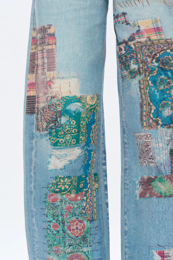 Patch High Rise Barrel Leg Work Jeans