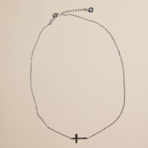 Silver Sideways Cross Necklace