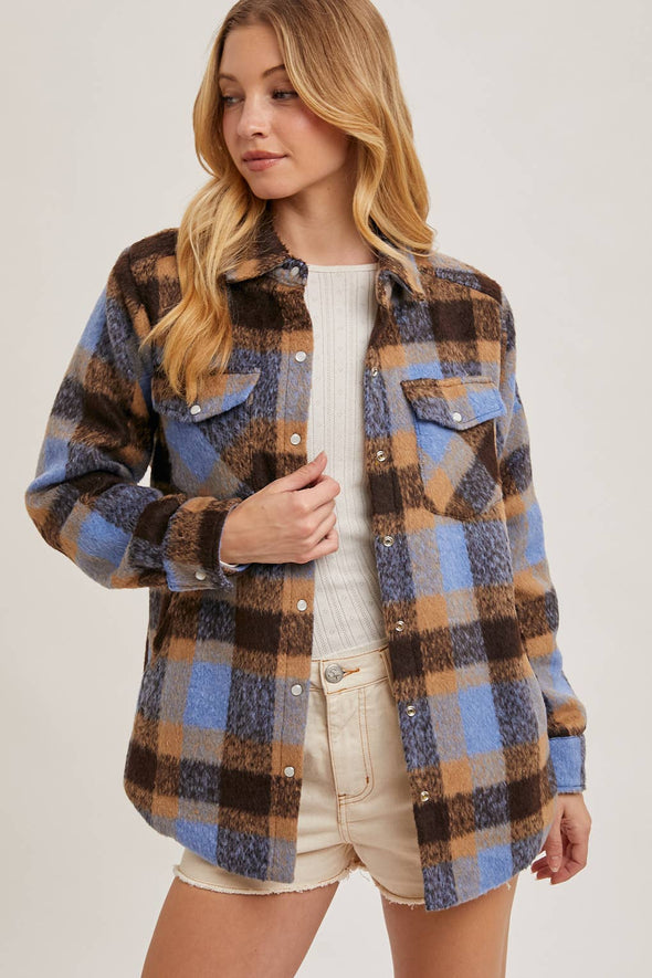 BUTTON DOWN PLAID SHACKET