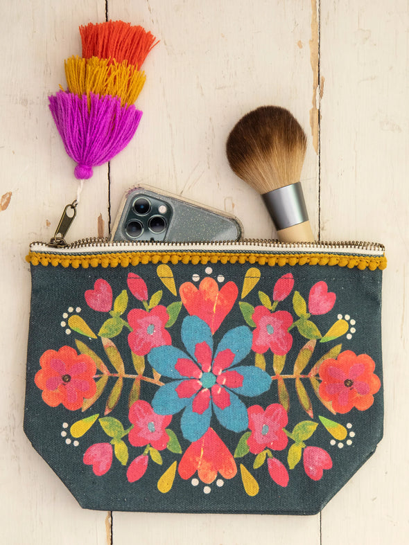Canvas Zip Pouch - Charcoal Floral
