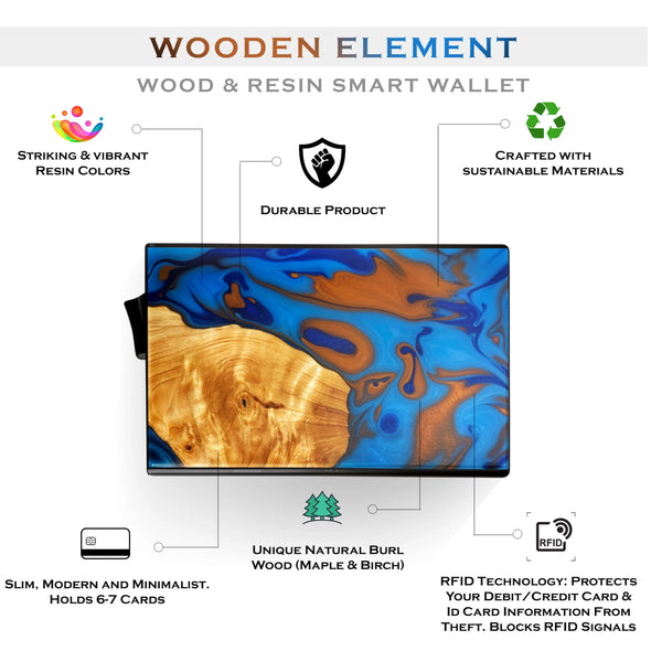 Wood & Resin Smart Pop-Up Wallets in Black & Gold