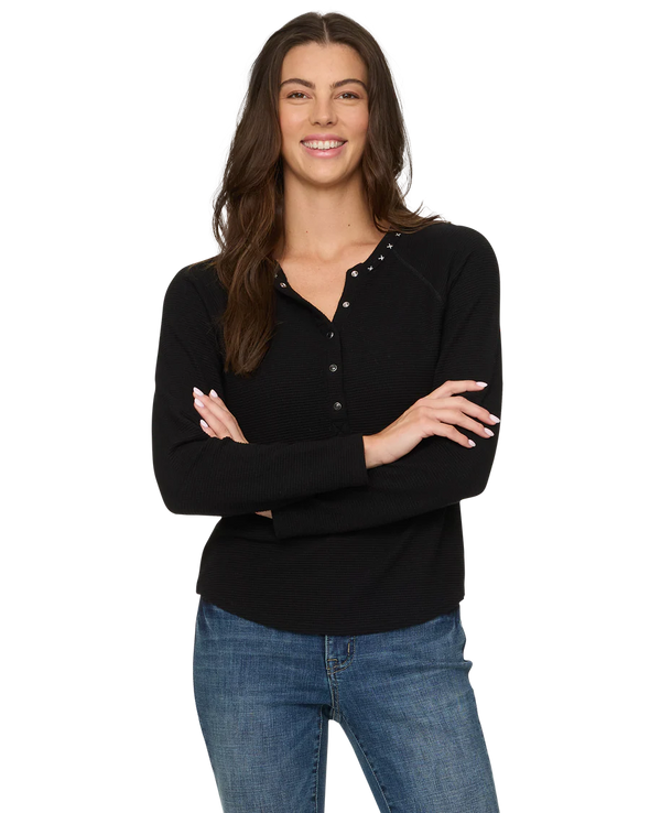 Cambria Waffle Henley in Black