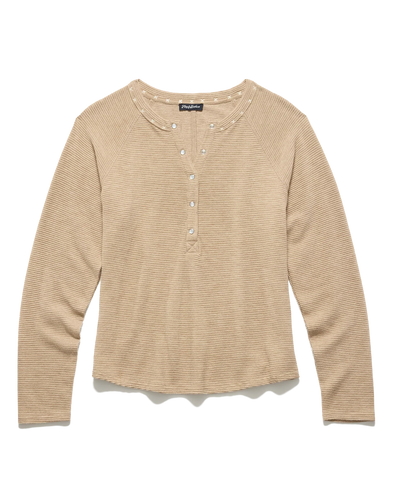 Cambria Embroidered Waffle Henley in Sand