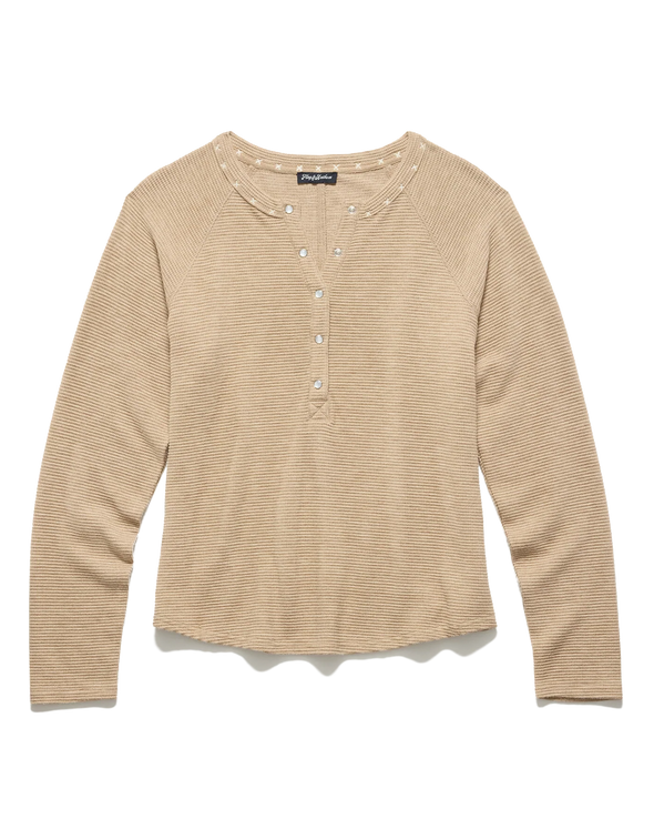 Cambria Embroidered Waffle Henley in Sand