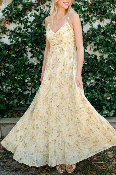 Yellow Rose Pleated Dress