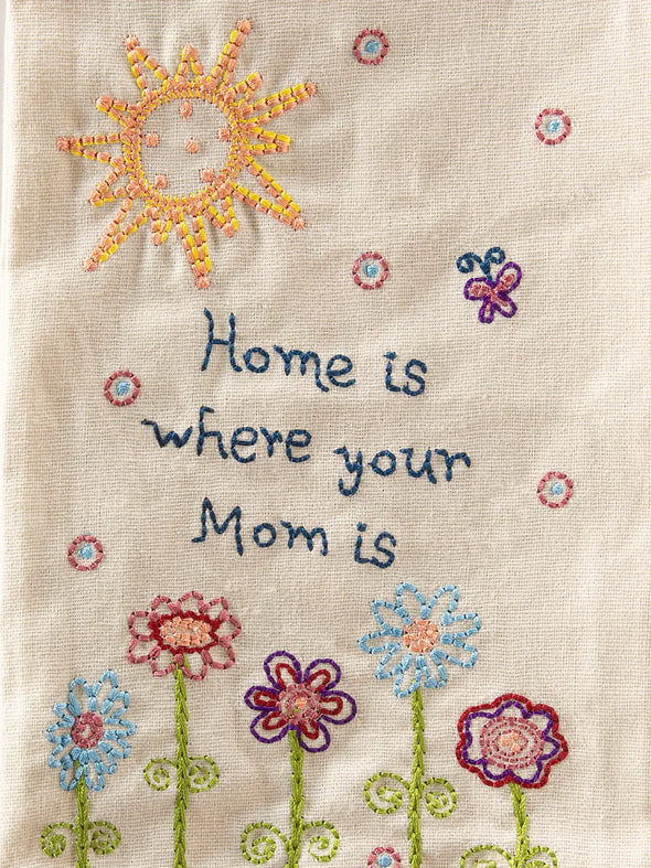 Linen Embroidered Hand Towel Where Your Mom Is