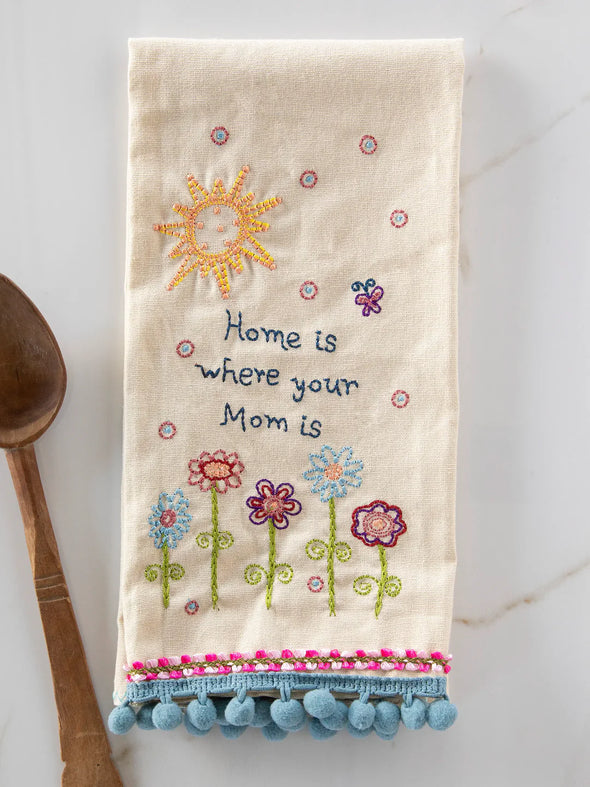 Linen Embroidered Hand Towel Where Your Mom Is