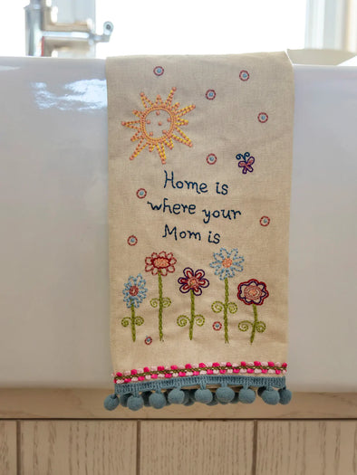 Linen Embroidered Hand Towel Where Your Mom Is