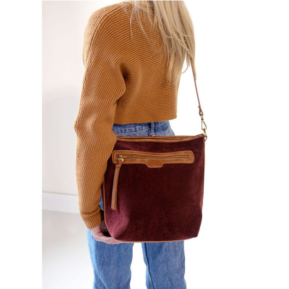Wine Corduroy Silas Bucket Crossbody
