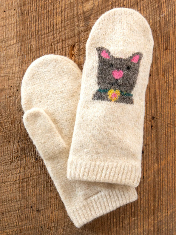 Intarsia Mittens Cream Cat