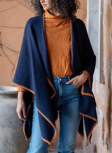 Whipstitch Travel Wrap in Navy/Golden