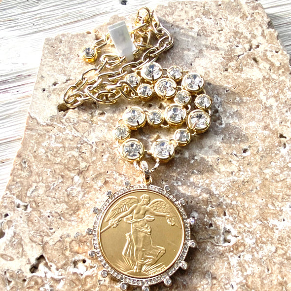 Gold french peace coin jewelry boutique style