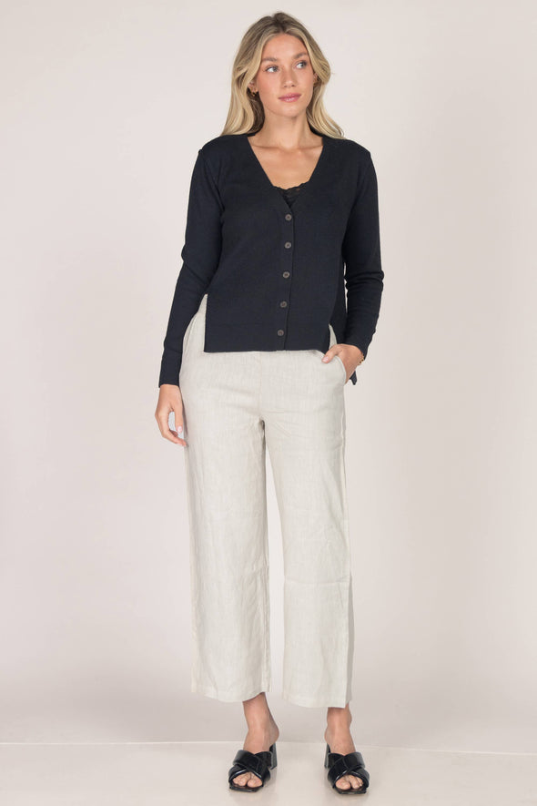 Notched Button-Up Cardigan