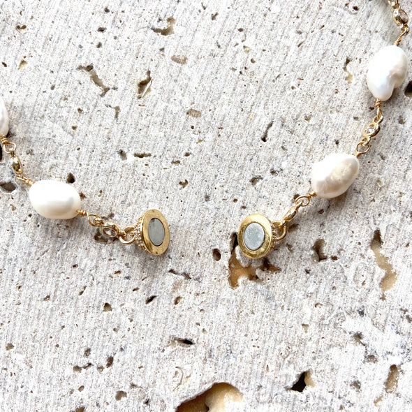 Magnetic genuine pearl necklace  boutique salon bridal ocean