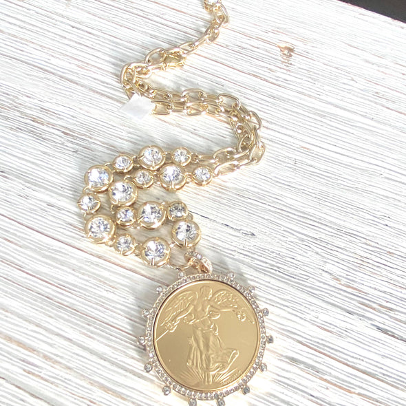 Gold french peace coin jewelry boutique style