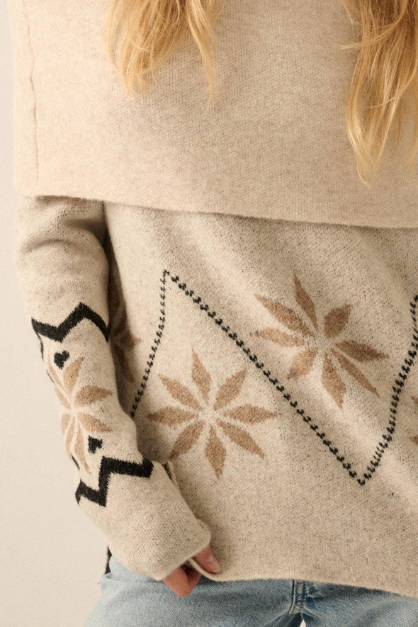 Alpine Knit Off-Shoulder Foldover Sweater