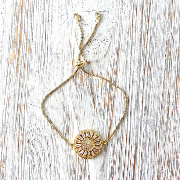 Gold crystal slider bracelet, boutique,salon, wedding,trendy