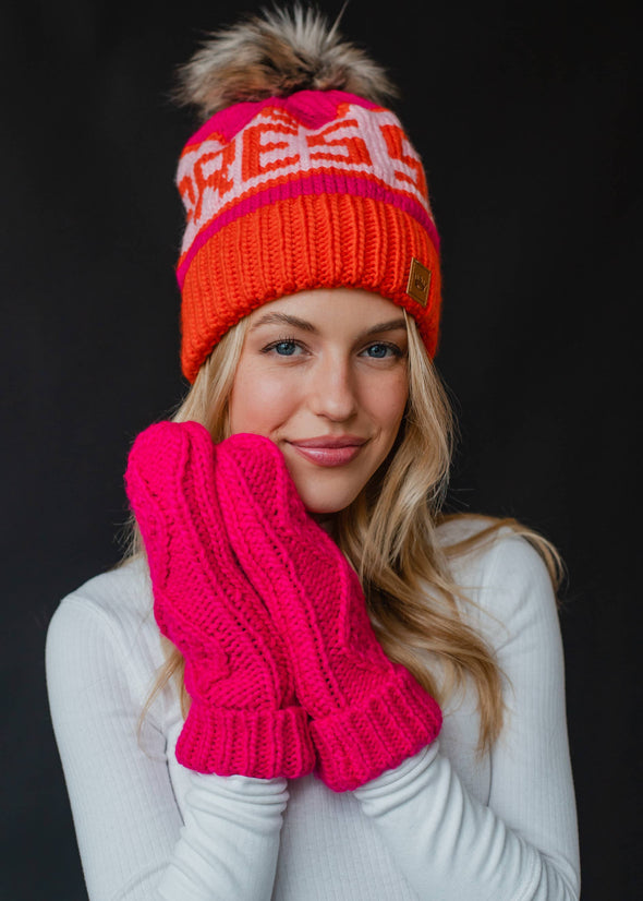Orange, Lt. Pink & Pink Apres Ski Pom Hat