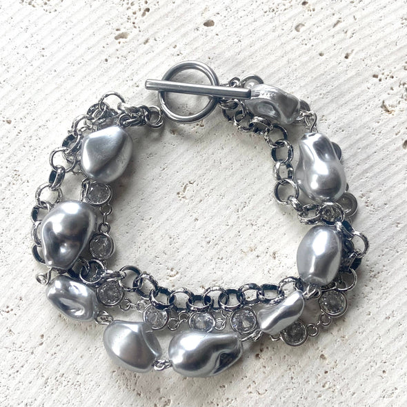 Gray Baroque  porcelain triple bracelet, silver boutique, je